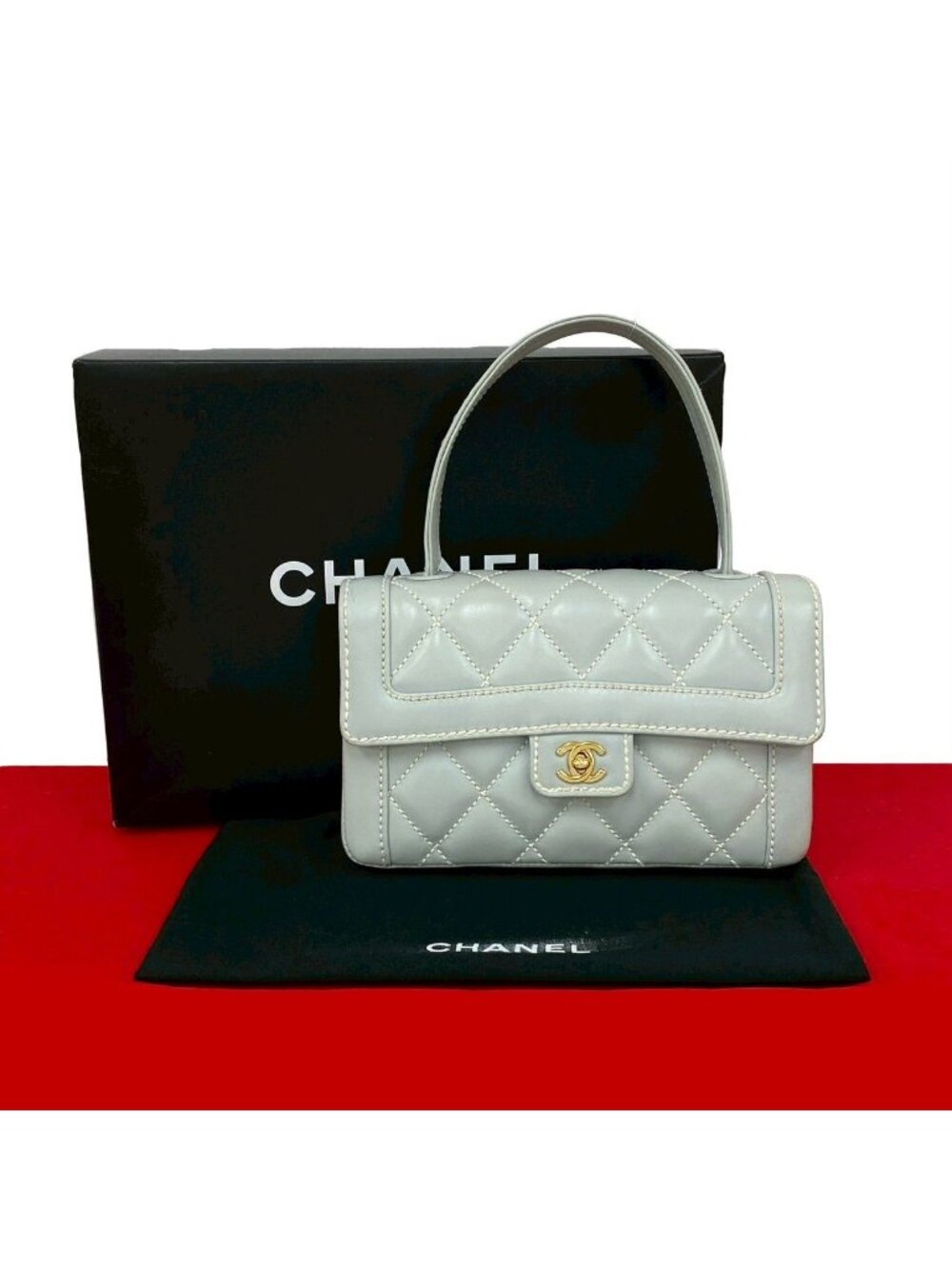 Chanel Quilted Coco Wild Stitch Leather Handbag Light Blue